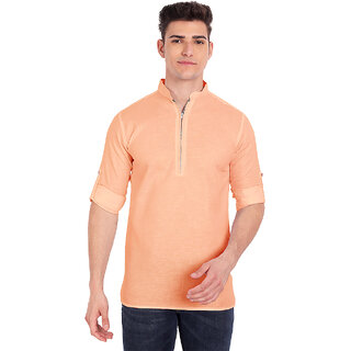                       Vida Loca Orange Cotton Solid Slim Fit Full Sleeves Shirt For Mens                                              