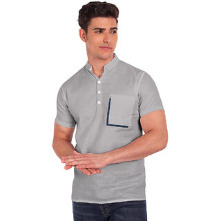                       Vida Loca Grey Cotton Solid Slim Fit Half Sleeves Shirt For Mens                                              