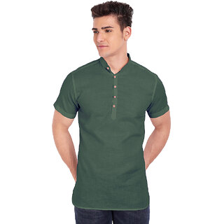                       Vida Loca Green Cotton Solid Slim Fit Half Sleeves Shirt For Mens                                              