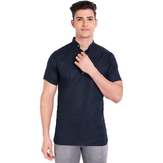                      Vida Loca Navy Cotton Solid Slim Fit Half Sleeves Shirt For Mens                                              