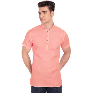                       Vida Loca Peach Cotton Solid Slim Fit Half Sleeves Shirt For Mens                                              