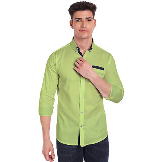                       Vida Loca Green Cotton Solid Slim Fit Full Sleeves Shirt For Mens                                              