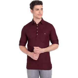                       Vida Loca Maroon Cotton Solid Slim Fit Full Sleeves Shirt For Mens                                              