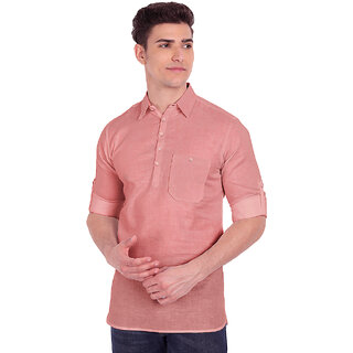                       Vida Loca Peach Cotton Solid Slim Fit Full Sleeves Shirt For Mens                                              