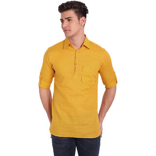                       Vida Loca Yellow Cotton Solid Slim Fit Full Sleeves Shirt For Mens                                              