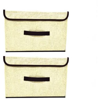                       Foldable Storage Box with Lid and Handles, Cotton and Linen Storage Bins and Baskets Organizer Pack of 2                                              