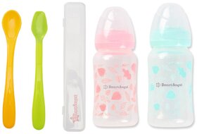 Smart Angel Japan Baby Feeding Spoon Set With Case (2 Pieces) and Baby Feeding Bottle (Pack of 2, 250ml Each), Combo Set