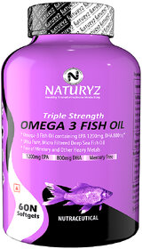 NATURYZ Triple Strength Omega 3 Fish Oil with 2450 mg Omega 3-6-9(EPA 1200mg DHA 800mg)