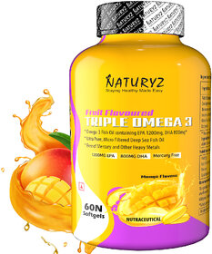 NATURYZ Triple strength Omega 3 6 9 fish oil with 1200MG EPA 800MG DHA - Mango flavour