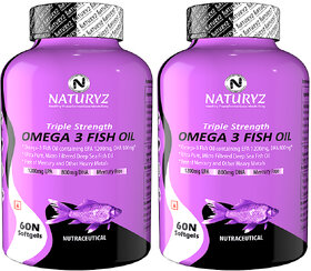 NATURYZ Triple Strength Omega 3 Fish Oil with 2450 mg Omega 3-6-9 (EPA 1200mg DHA 800mg)