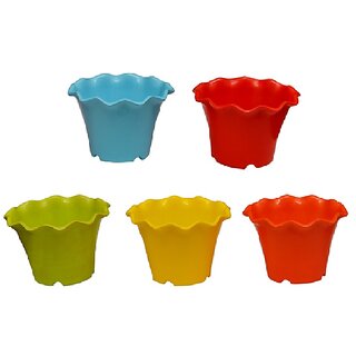                       Multicolor Plastic Flower Design Plant Pots 4 inch Set of 5 by Takson Sales (Assorted Colors)                                              