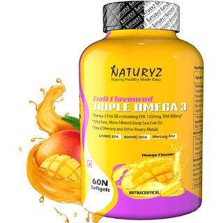 NATURYZ Triple strength Omega 3 6 9 fish oil with 1200MG EPA 800MG DHA - Mango flavour