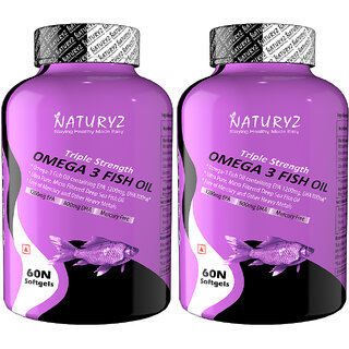 NATURYZ Triple Strength Omega 3 Fish Oil with 2450 mg Omega 3-6-9 (EPA 1200mg DHA 800mg)