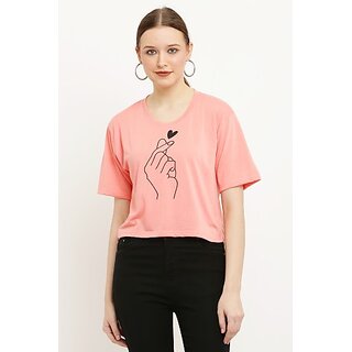                       AMLA FASHION Women Printed Round Neck Pink T-Shirt                                              