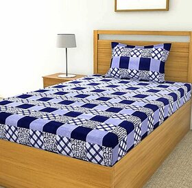 Homeberry Purple Square Box Single Bedsheet with Single Pillow Cover