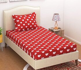 Homeberry White Heart Single Bedsheet with Single Pillow Cover