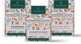 Natural Beauty Soap Trio  Charcoal, Multani mitti  Shampoo Bar soap Combo