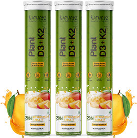 NATURYZ Plant Vitamin D3 K2 for Stronger Immunity Bone  Heart Health (Mango Flavour) (3 x 20 Tablets)