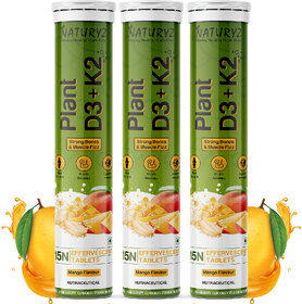 NATURYZ Plant Vitamin D3 K2 for Stronger Immunity Bone  Heart Health (Mango Flavour) (3 x 15 Tablets)