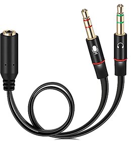 IIVAAS Gold Plated 3.5 mm Headphone Splitter for Computer 2 Male to 1 Female 3.5mm Headphone Mic Audio Y Splitter Cable Smartphone Headset to PC Adapter xe2x80x93 (Black20cm)