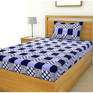                       Homeberry Purple Square Box Single Bedsheet with Single Pillow Cover                                              