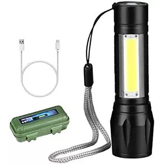                       infronics Mini LED Flashlight Rechargeable Aluminum Focus Zoom Small Torch  (Black, 3 cm, Rechargeable)                                              