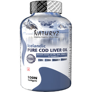 NATURYZ Icelandic COD Liver Oil Capsules with Natural Omega 3 and Vitamins (A  D) (100 No)