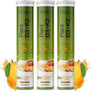                       NATURYZ Plant Vitamin D3 K2 for Stronger Immunity Bone  Heart Health (Mango Flavour) (3 x 20 Tablets)                                              