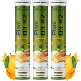                       NATURYZ Plant Vitamin D3 K2 for Stronger Immunity Bone  Heart Health (Mango Flavour) (3 x 15 Tablets)                                              