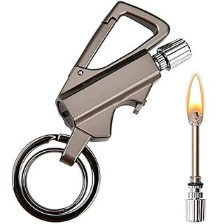 IIVAAS 3 in 1 Keychain Lighter  Waterproof Cigarette Flint Lighter + Keyring + Bottle Opener  Fire Starter Match Sticks Used for Outdoor Camping