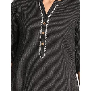                       Black Straight Kurta With Placket Embroidery                                              