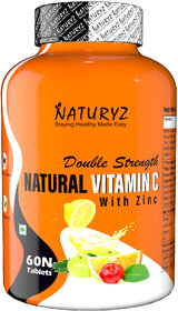 NATURYZ Double Strength Natural Plant Vitamin C  Zinc Supplement 1250 mg for Immunity (60 Tablets)