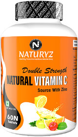 NATURYZ Double Strength Natural Plant Vitamin C  Zinc Supplement 1250 mg for Immunity (60 Tablets)