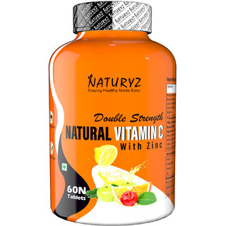 NATURYZ Double Strength Natural Plant Vitamin C  Zinc Supplement 1250 mg for Immunity (60 Tablets)