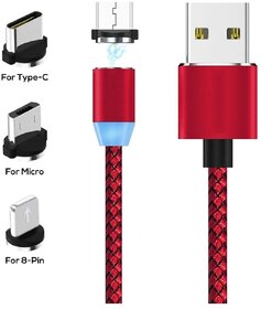 3 in 1 Magnetic Data Cable with Super Fast Charging and Strong Magnet, Nylon Braided Fast Charging Cable