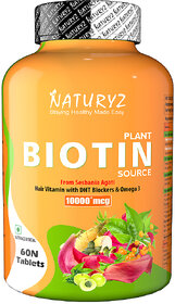 NATURYZ 100 Plant Biotin DHT Blocker  Omega for Hair  Skin- 60 tablets (60 Tablets)
