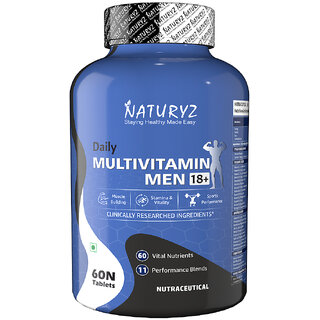                       NATURYZ Daily Multivitamin Men 18+ with Highest 60 Nutrients  11 Performance Blends (60 Tablets)                                              