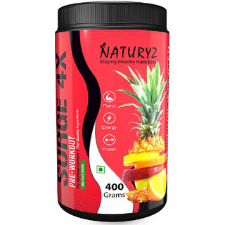                       NATURYZ Surge 4X PreWorkout Supplement 4000mg Beta Alanine,3500mg Citrulline (400 g, Mix Fruit Fusion)                                              