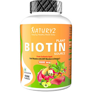                      NATURYZ 100 Plant Biotin DHT Blocker  Omega for Hair  Skin - 90 tablets (90 Tablets)                                              