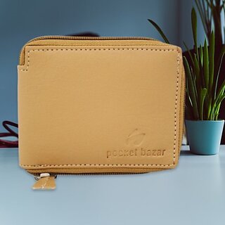                       Pocket Baza Men Trendy Beige Artificial Leather Wallet - Regular Size (3 Card Slots)                                              