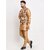 Hey Cross Mens Silk Blend Copper Kurta With Pyjama  Yellow Printed Nehru Jacket