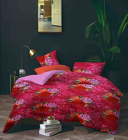 BLACK BEE  Magenta bedsheet with floral print double bedsheet with 2 Pillow Covers (208 X 213 cm)(BS4-05)