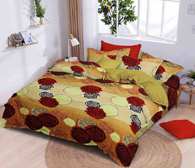 BLACK BEE  Bedsheet with multi checks  floral print double bedsheet with 2 Pillow Covers (208 X 213 cm)(BS4-06)