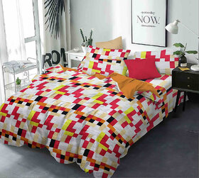 BLACK BEE  Multi color geometric prints double bedsheet with 2 Pillow Covers (208 X 213 cm)(BS6-02)