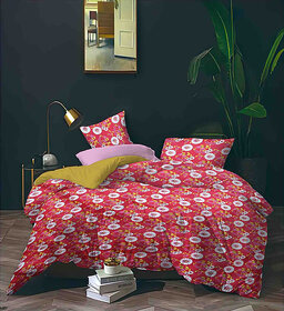 BLACK BEE  White flowers on pink base double bedsheet with 2 Pillow Covers (208 X 213 cm)(BS6-04)