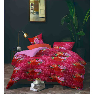 BLACK BEE  Magenta bedsheet with floral print double
 bedsheet with 2 Pillow Covers (208 X 213 cm)(BS4-05)