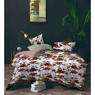 BLACK BEE  Flowers print on white base bedsheet 
double bedsheet with 2 Pillow Covers (208 X 213 cm)(BS4-07)