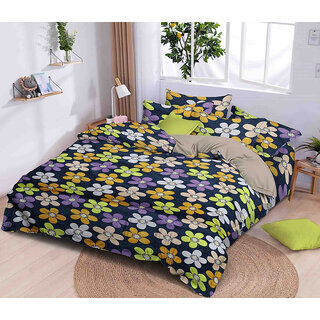 BLACK BEE  White  yellow flowers print 
double bedsheet with 2 Pillow Covers (208 X 213 cm)(BS6-06)