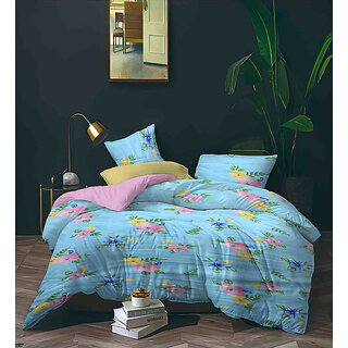 BLACK BEE  Baby blue flowar print 
double bedsheet with 2 Pillow Covers (208 X 213 cm)(BS6-07)