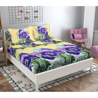                       BLACK BEE  Purple pansy Floral 3D print   double bedsheet with 2 Pillow Covers (208 X 213 cm)(BS20-02)                                              